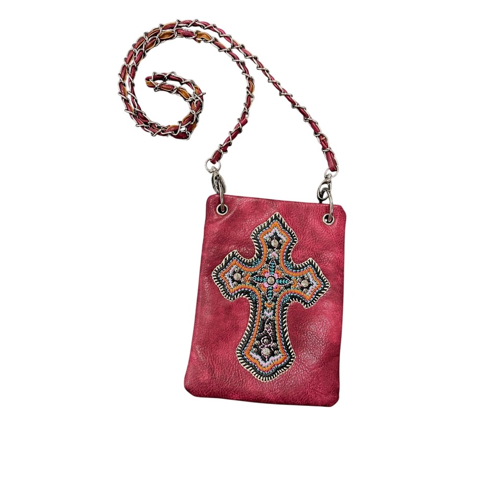P&G Fuchsia Cross Mini Crossbody Bag Y2K Western Purse Cowgirl Rodeo Bling 8x6